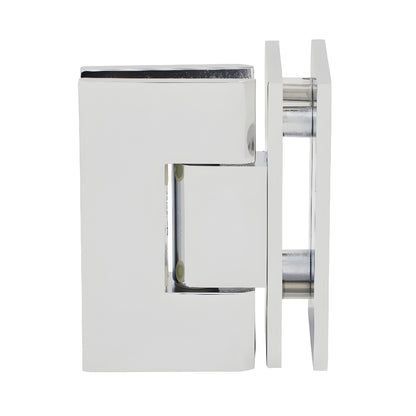 Polished chrome Junior Geneva glass-to-glass shower hinge (SKU JRG092CH), square brass 90 self-centering, fits 6-8mm glass.