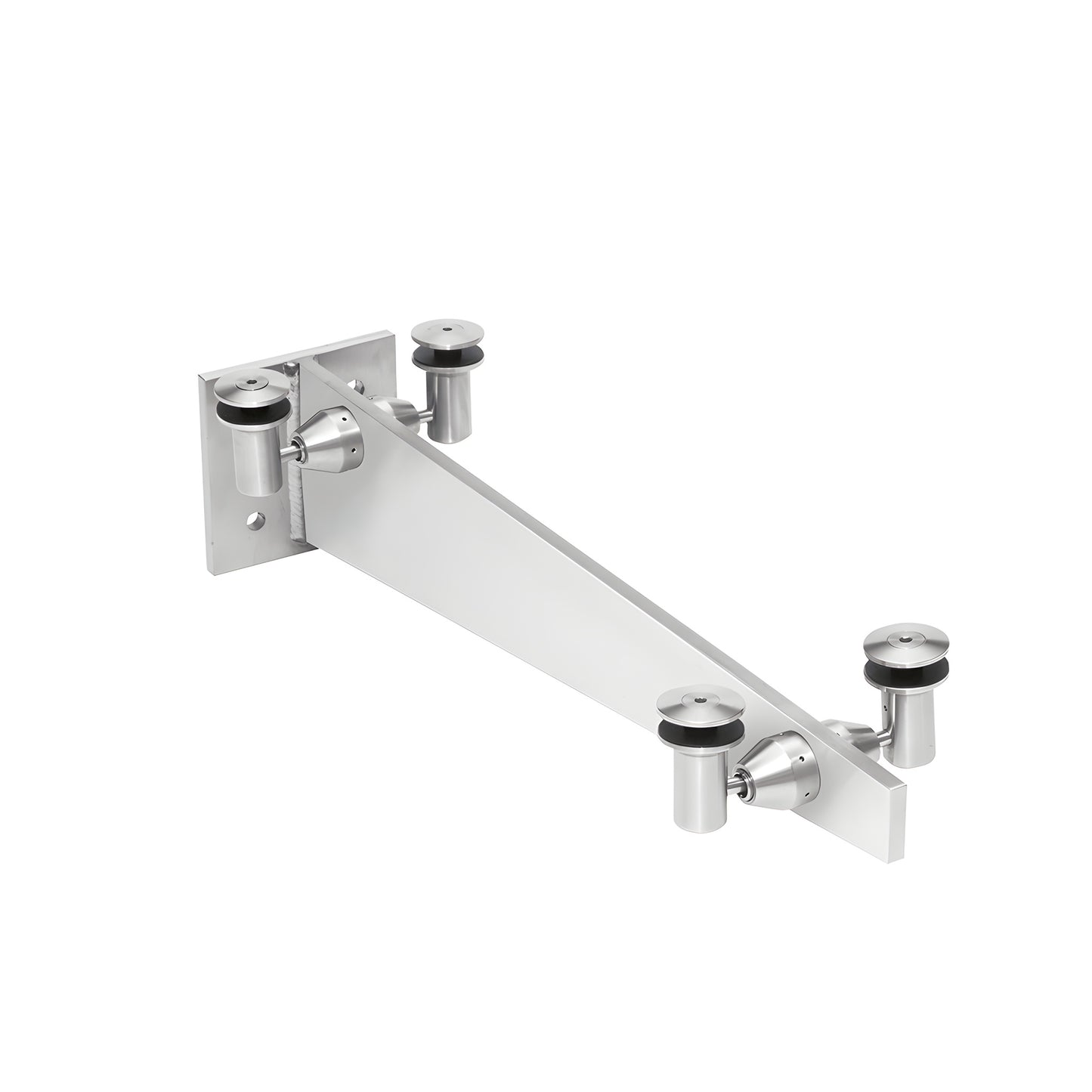 Stainless steel curved wall-mount glass awning bracket with four glass mounts, SKU GABCPS
