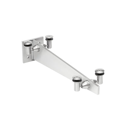 Stainless steel curved wall-mount glass awning bracket with four glass mounts, SKU GABCPS