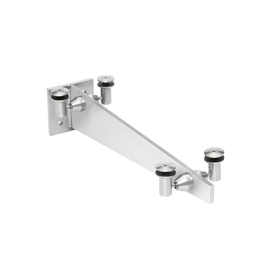 Stainless steel curved wall-mount glass awning bracket with four glass mounts, SKU GABCPS