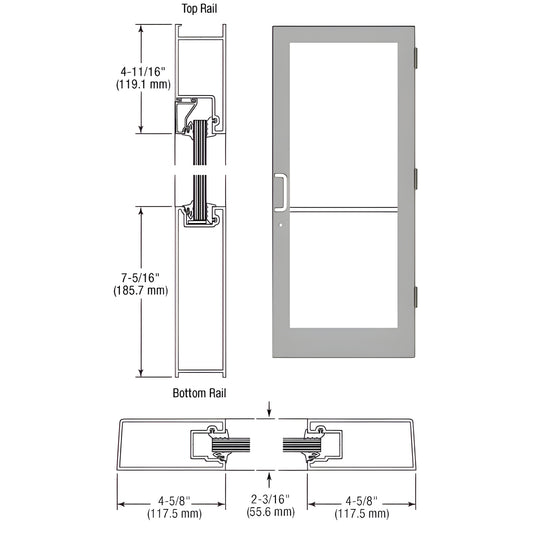 SF41511 Clear anodized medium-stile hurricane-impact entrance door with glass, push/pull hardware, deadbolt, keyed cylinder.