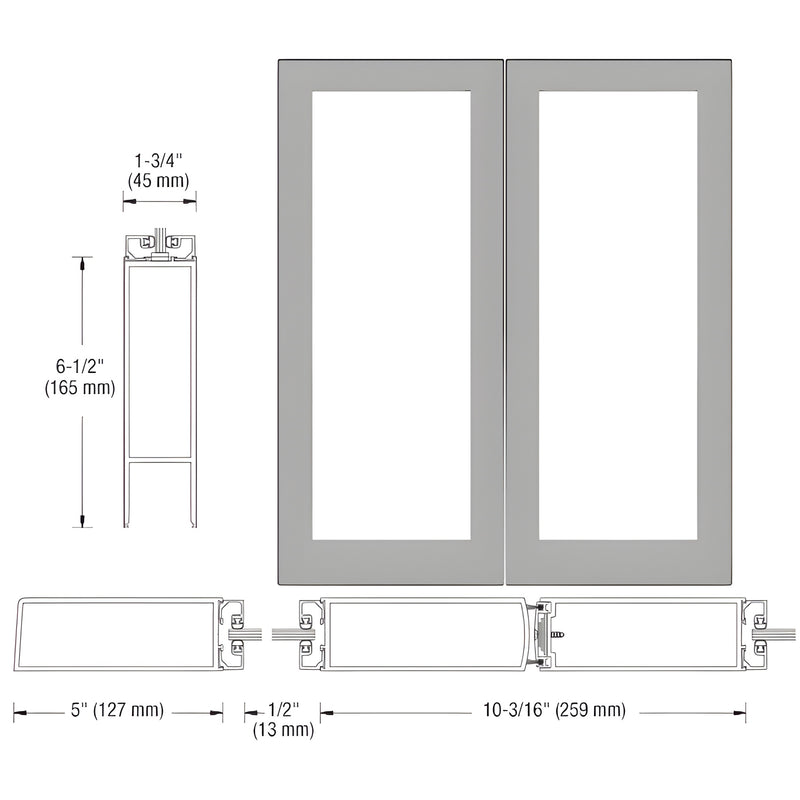 DB52611 clear anodized aluminum blank entrance door pair 72x84, wide stiles, accepts 1/4" tempered glass
