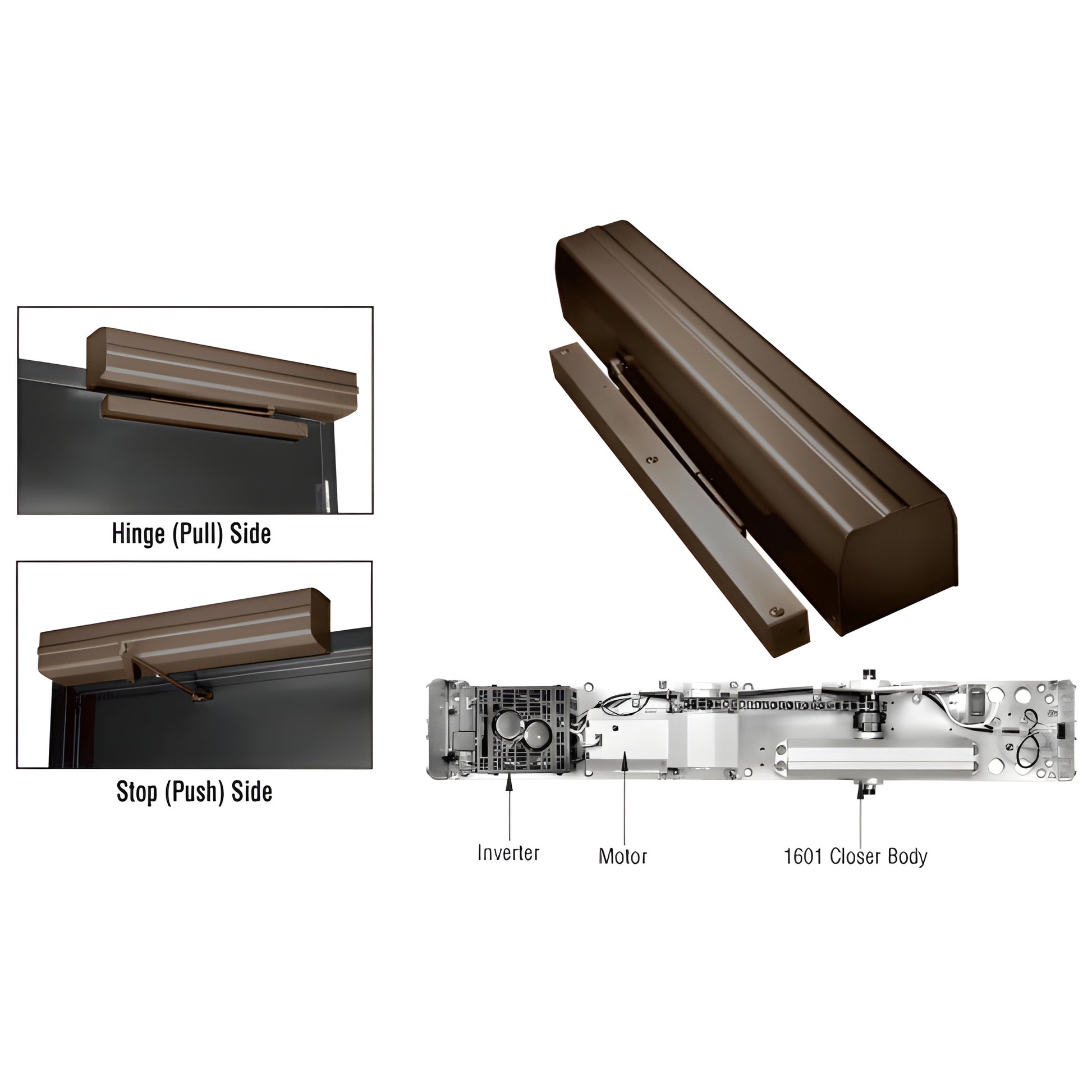 Norton LEO low-energy ADA power door operator, dark bronze, inverter, motor and 1601 closer body - SKU LE05741DU