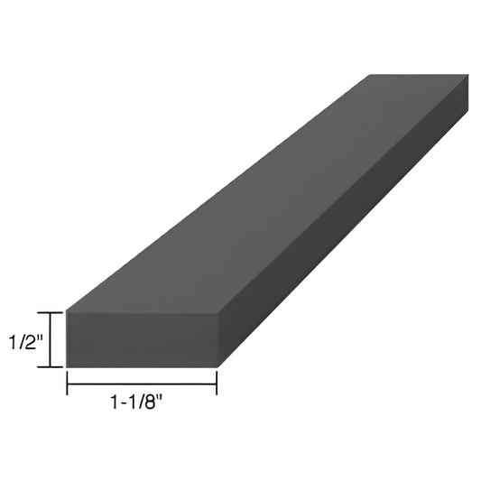 SBEP6: black EPDM rectangular setting block, 4" long, 1-1/8" wide 1/2" thick, used for glazing cushioning.