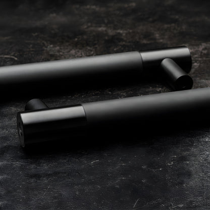 Black stainless Latitude 34 double-sided mounted cylindrical posts with connecting rod, 48in overall (LAT34LP48BLS)