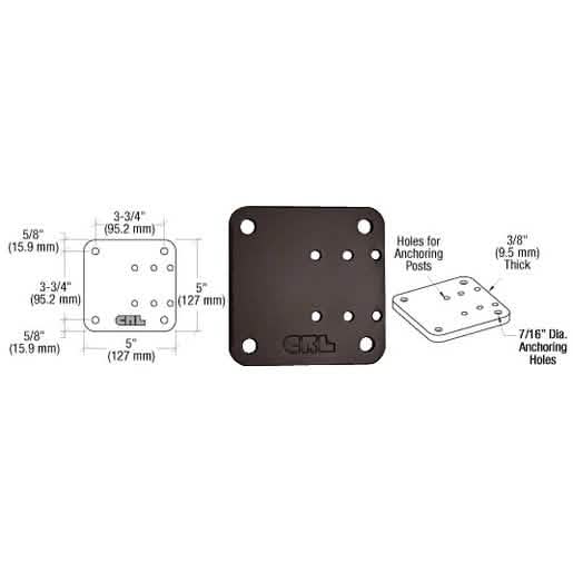 CRL Bronze 5" x 5" Offset Base Plate - Durable, stylish support for glass railing systems.