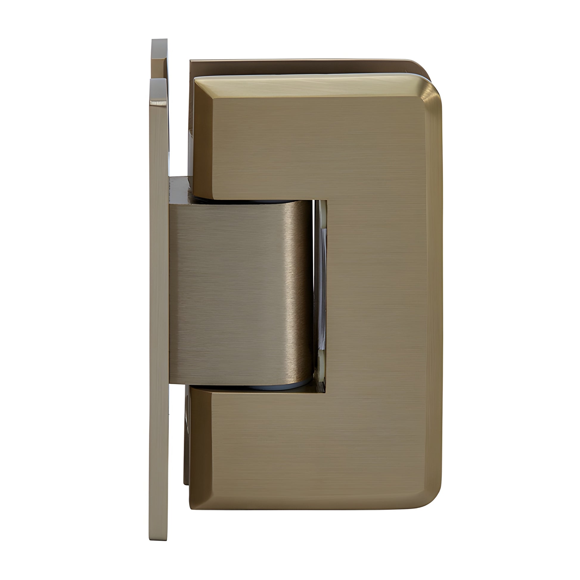 Brushed-bronze solid brass adjustable shower door hinge for 3/8-1/2" glass, wall-mount (SKU C0L337BBRZ)