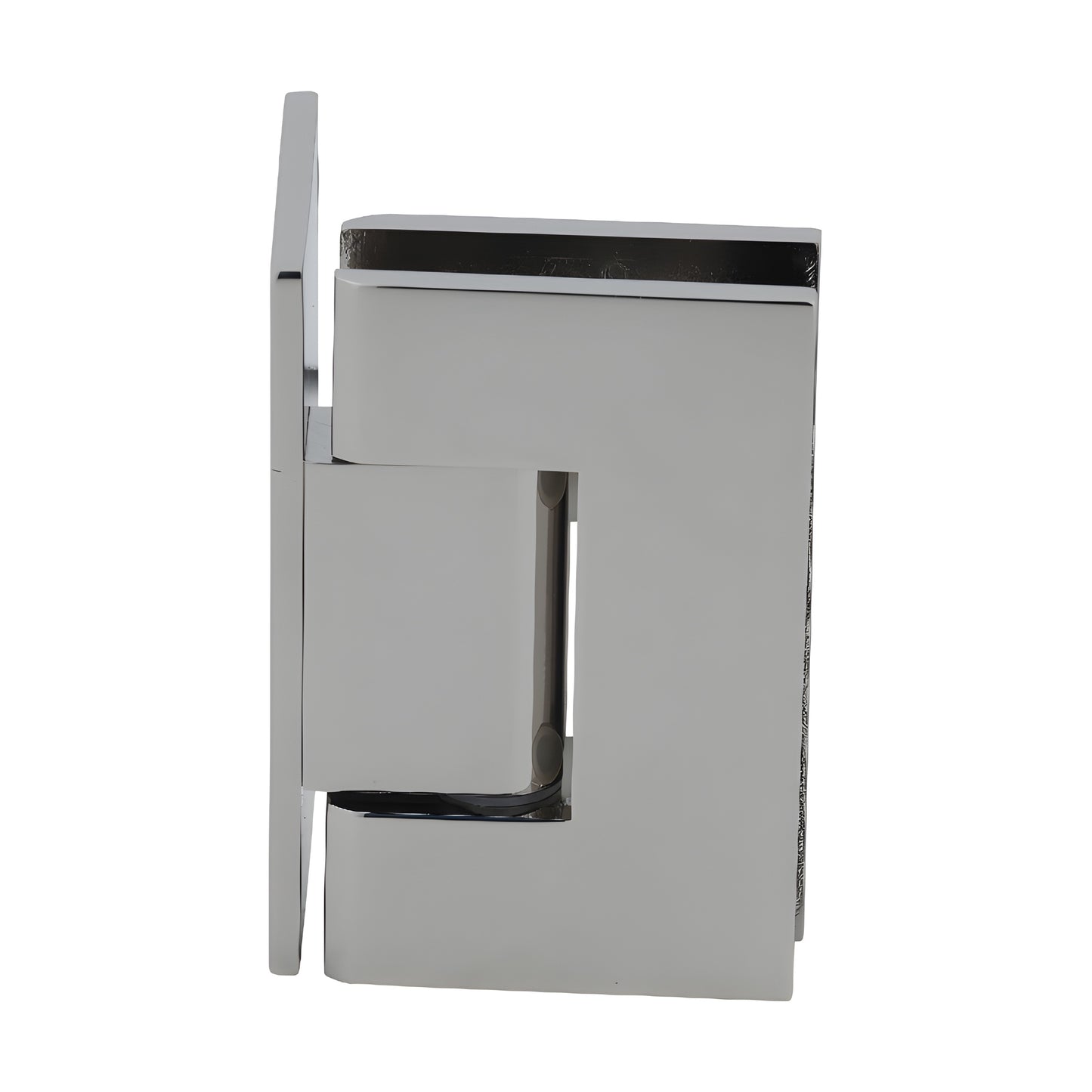 GEN044PN polished nickel brass Geneva self-centering shower door hinge, wall-mount offset, fits 8-12mm glass.