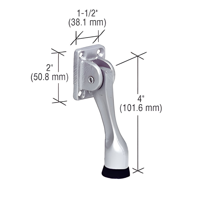 CRL J4551 heavy-duty 4" cast-iron kick-down door holder, aluminum finish with rubber tip, mounting plate included