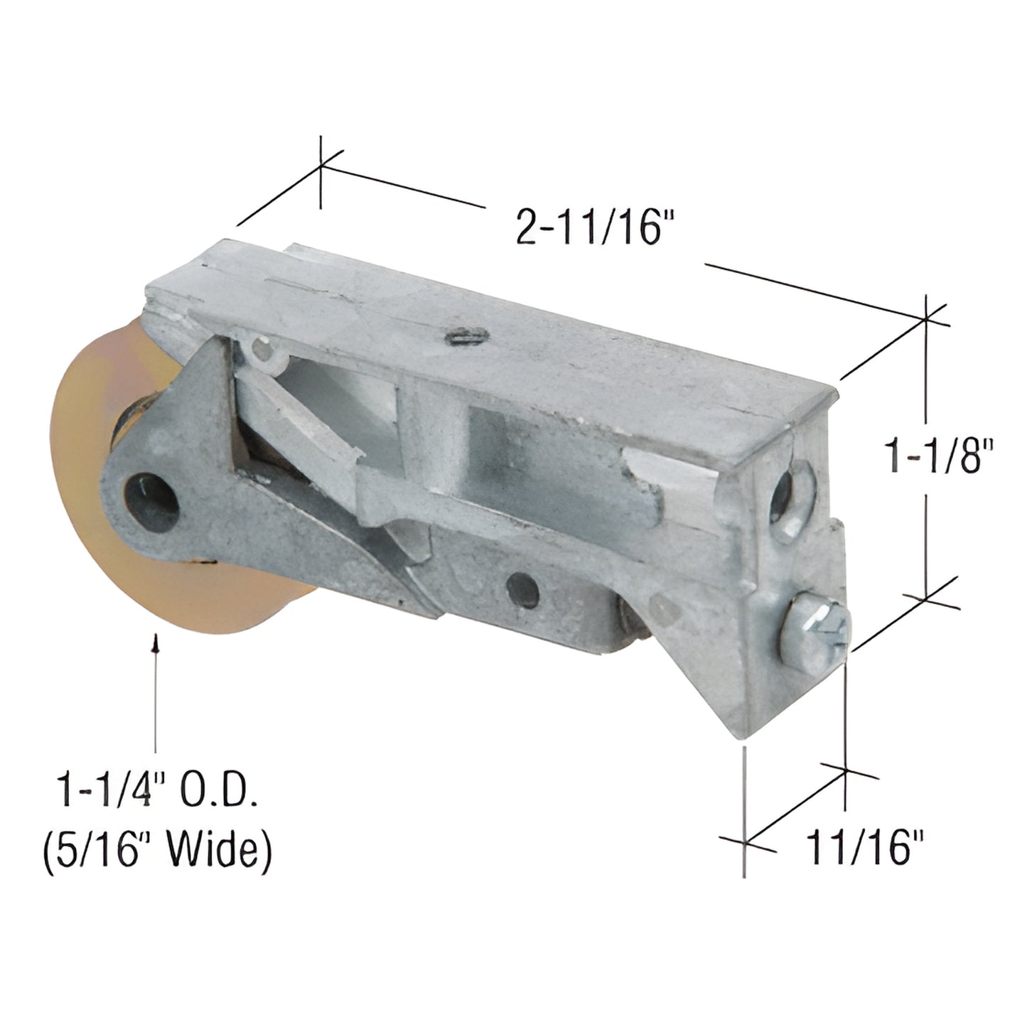 CRL D1640 adjustable aluminum sliding glass door roller assembly with 1-1/4" steel concave wheel
