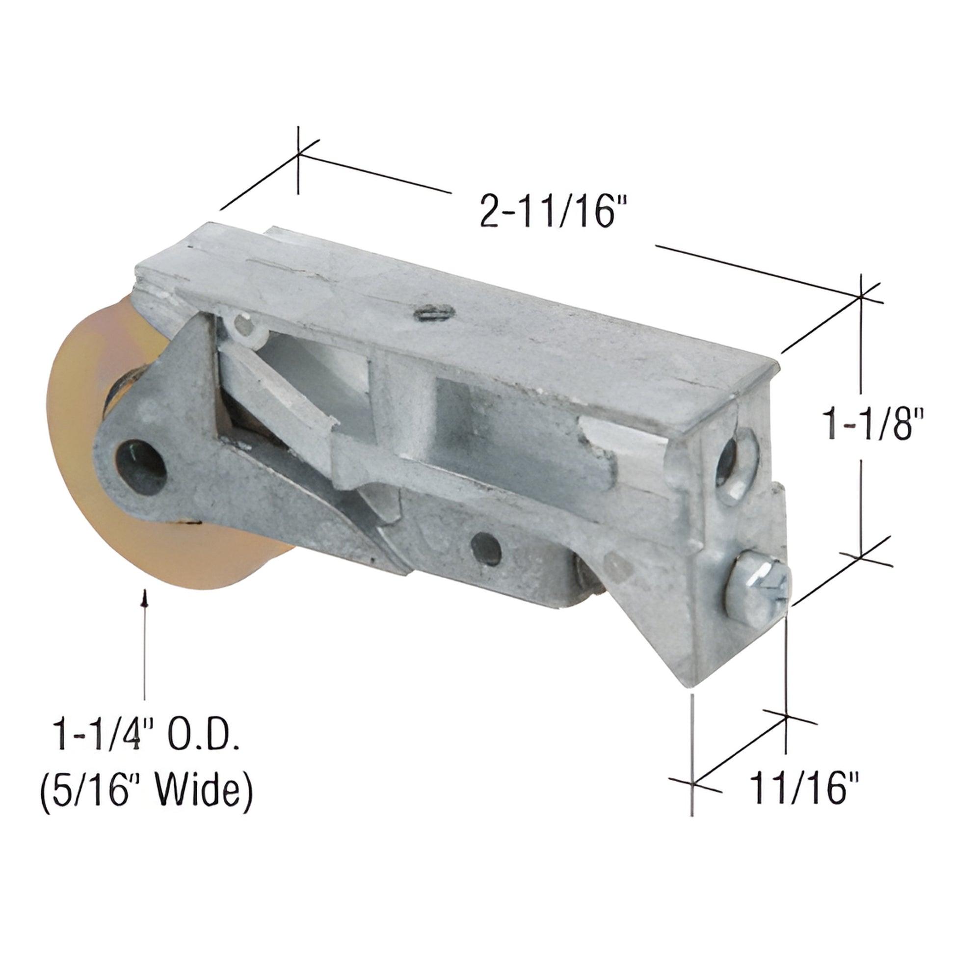 CRL D1640 adjustable aluminum sliding glass door roller assembly with 1-1/4" steel concave wheel