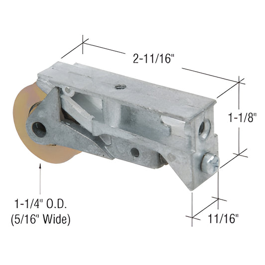 CRL D1640 adjustable aluminum sliding glass door roller assembly with 1-1/4" steel concave wheel