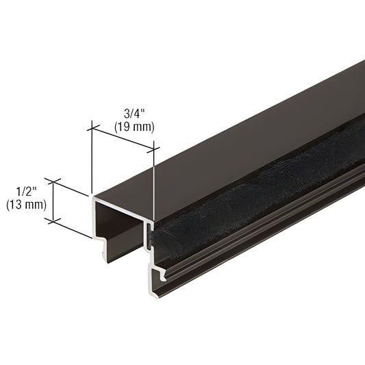 DS04022 black bronze anodized 6063-T5 aluminum glazing extrusion with weatherstrip, 3/4 x 1/2 profile.