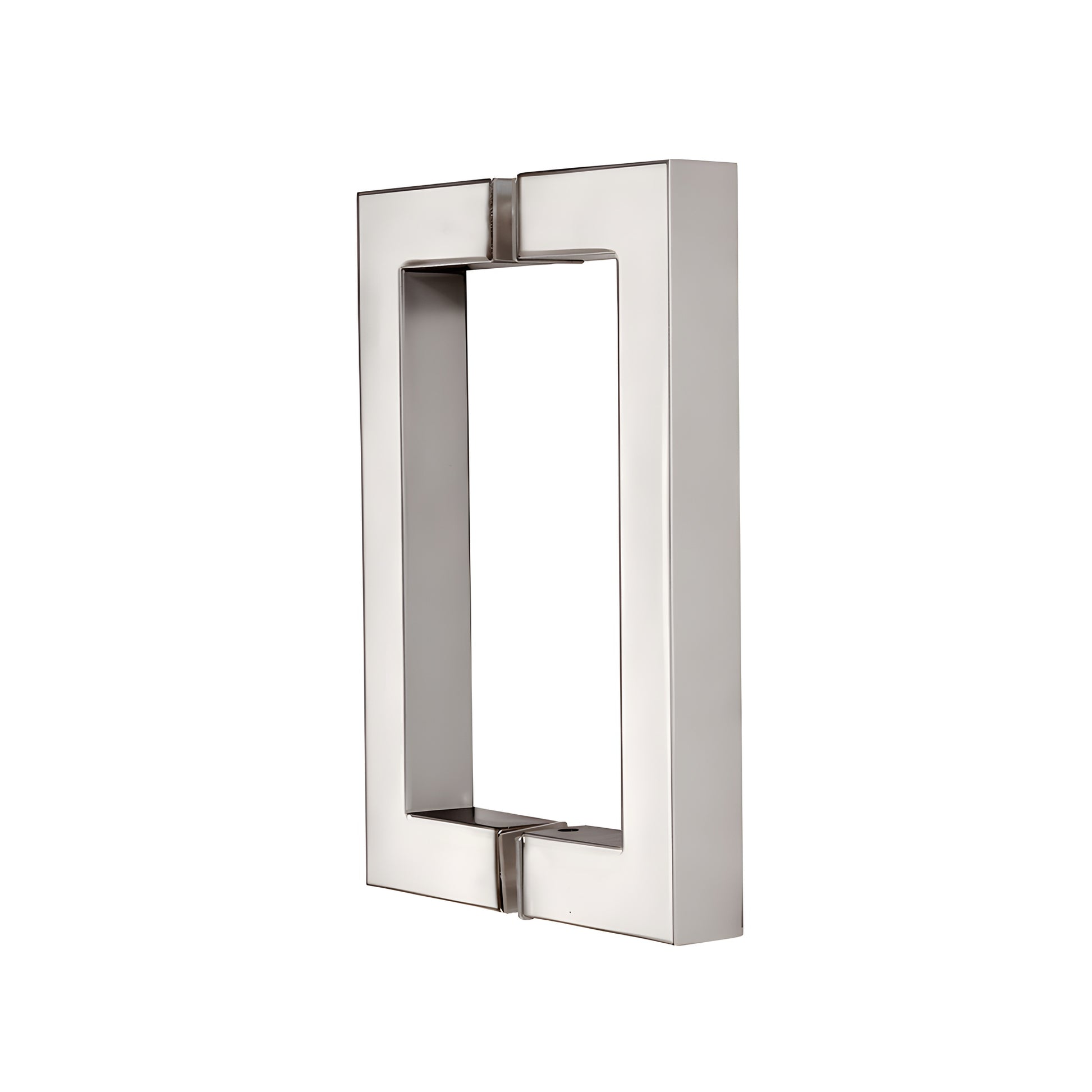 CRL SQ6X6PN polished nickel square-corner back-to-back glass pull handle, 6" c-c, 3/4" brass tube, fits 6-12mm glass