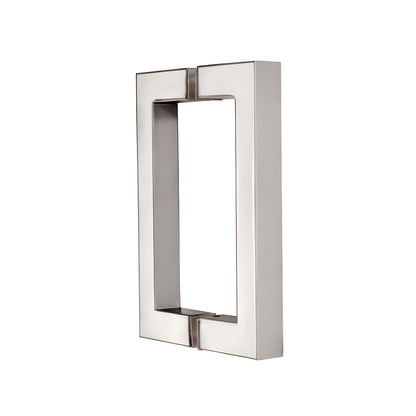 CRL SQ6X6PN polished nickel square-corner back-to-back glass pull handle, 6" c-c, 3/4" brass tube, fits 6-12mm glass