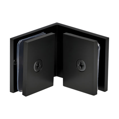 Matte black squared 90 solid brass glass-to-glass clamp for 10-12mm frameless shower glass (SKU SGC90MBL)