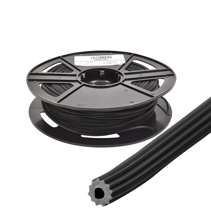 500' black hollow-core vinyl serrated screen spline on plastic spool (SKU 5CBL125), 0.125in diameter