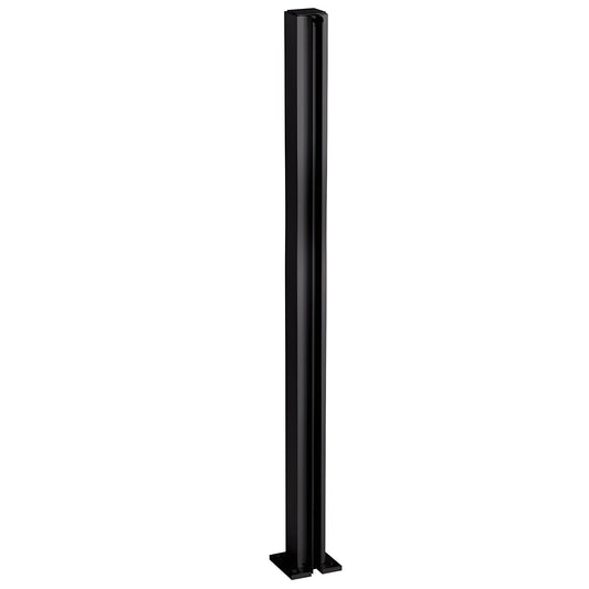 Dark bronze anodized 30 in aluminum square partition end post with U-channel glazing and 2 in square base