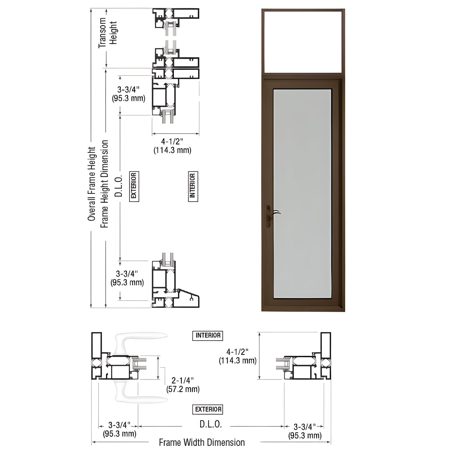 PNA91222L0 CRL patio door, black bronze anodized, thermally broken with transom, fits 1" insulating glass