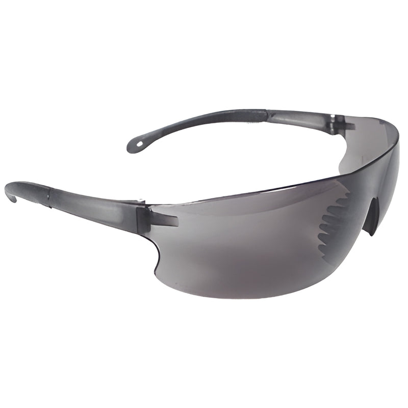 Smoke polycarbonate wrap-around safety glasses RDS1S, rubber-tipped temples, ANSI Z87.1 compliant