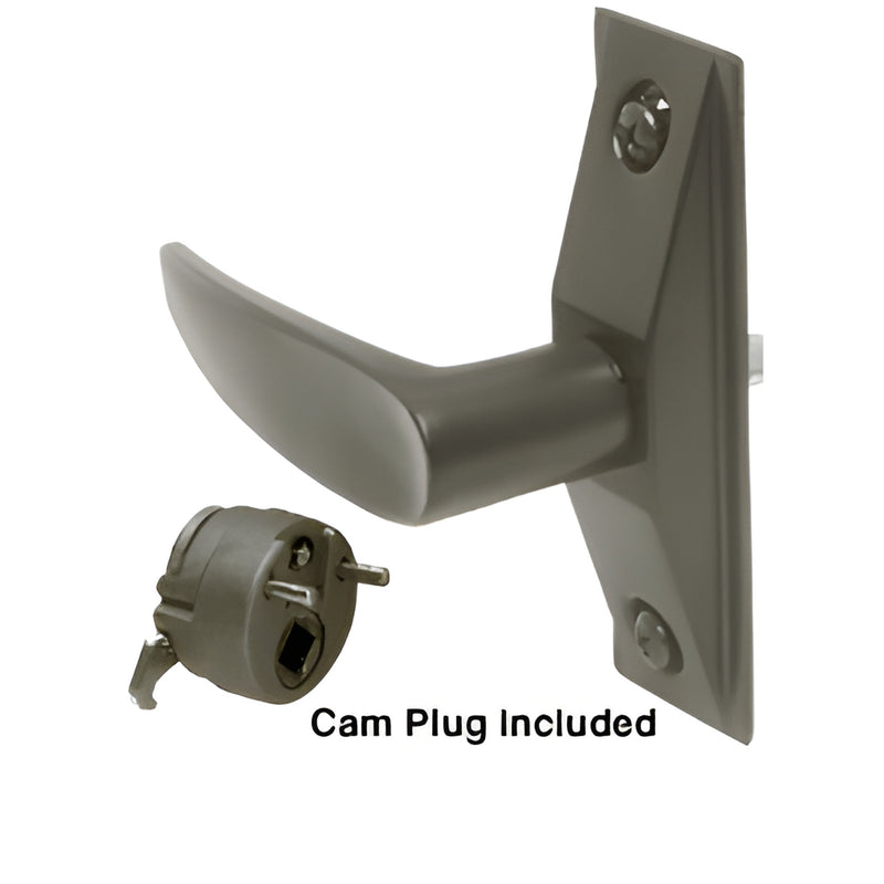 Bronze left-hand 4" x 1-3/8" deadlatch replacement lever with escutcheon and cam plug (SKU DL2150LHDU)