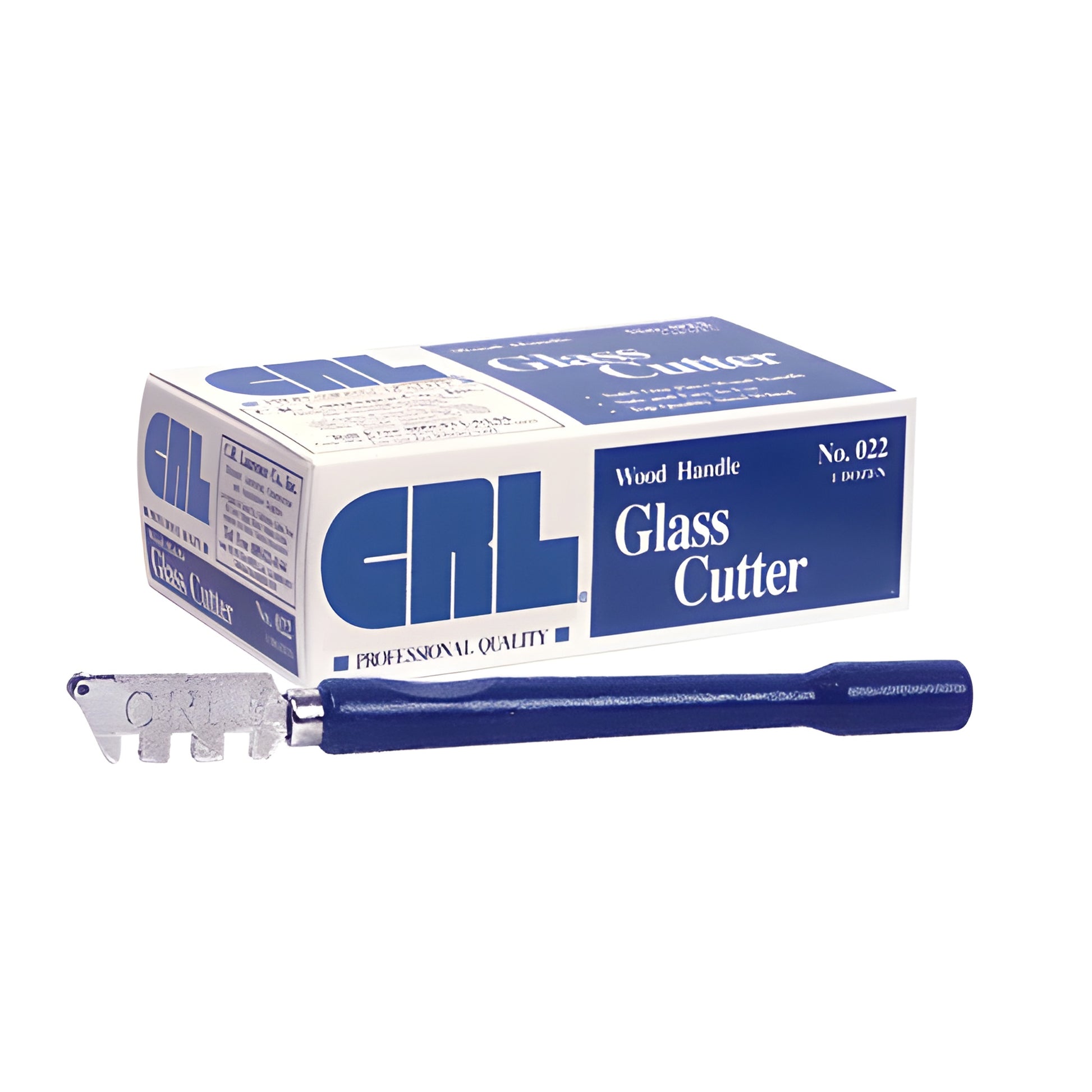 CRL wood-handle glass cutter SKU 022 with nickel-plated head and 122 wheel, pictured with box.