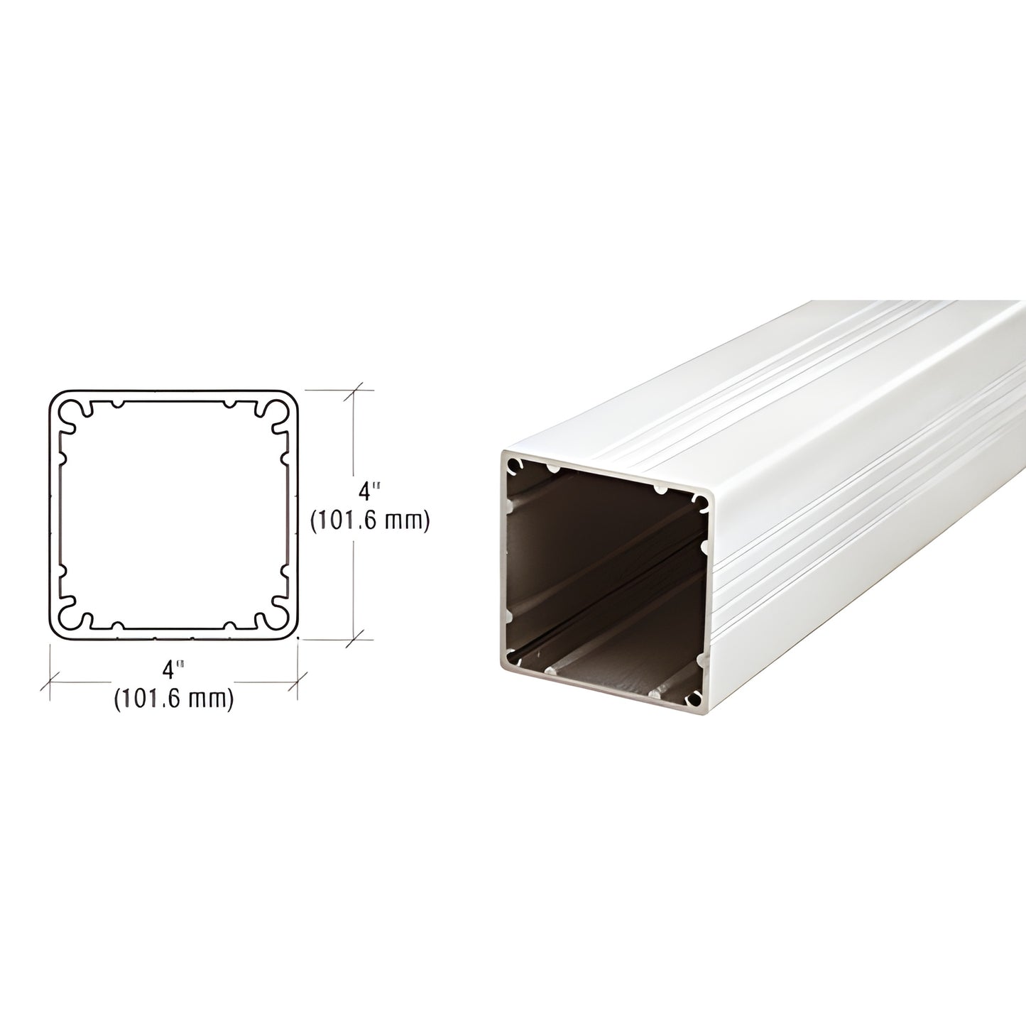 Sky White 4x4 in. aluminum square post, 241 in. length, hollow profile for railing applications - SKU 4P241W
