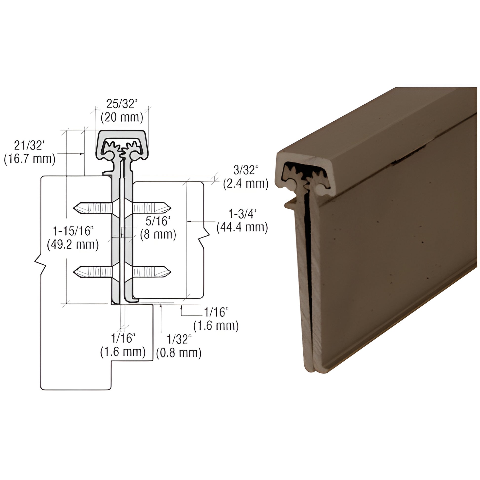 Roton 224HD83DU dark bronze aluminum concealed leaf hinge with lip for 1 3/4" doors, 83" length, supports up to 600 lb