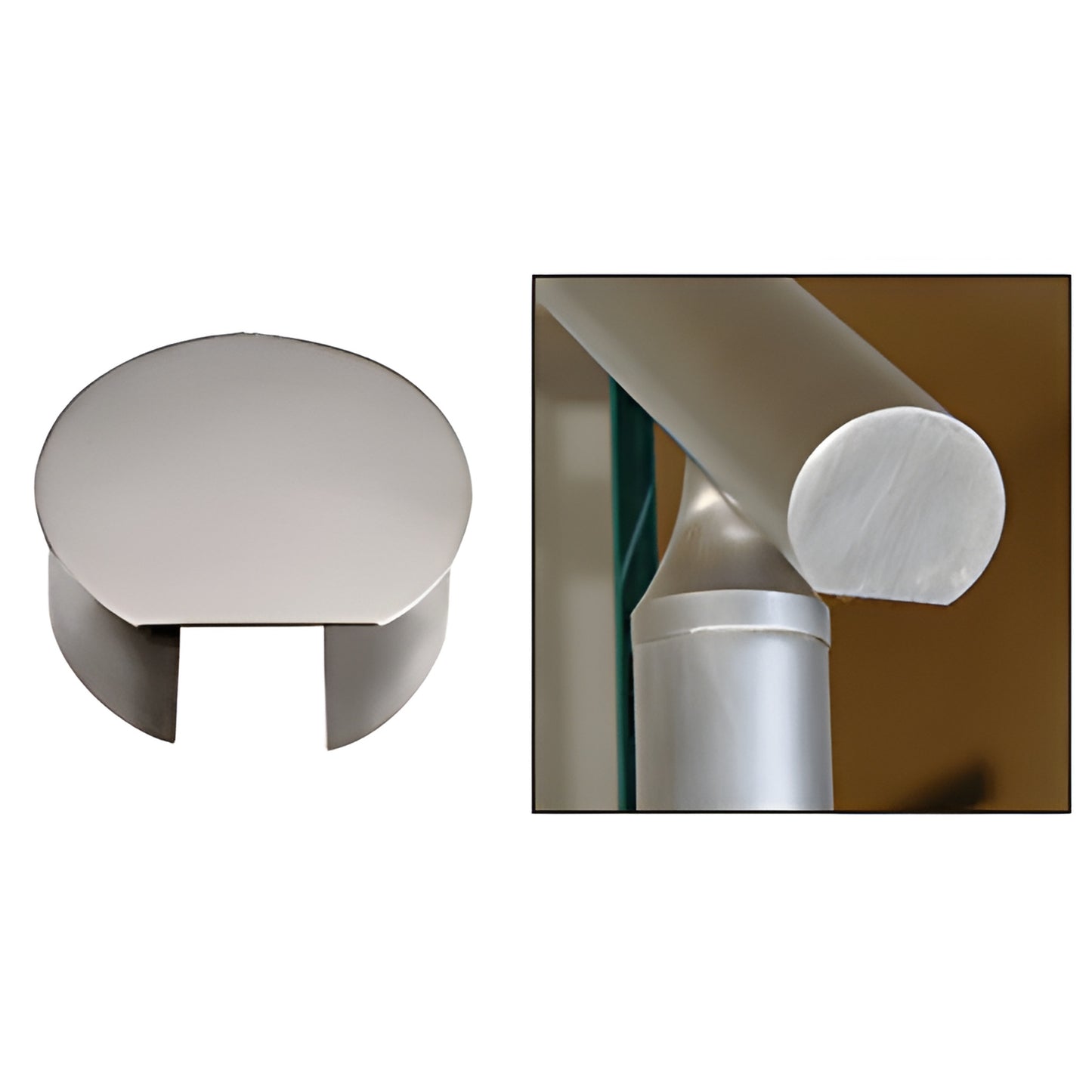 Brushed stainless steel top-rail end cap SKU CR16ECBS, 42 mm diameter, flat-bottom retrofit cap