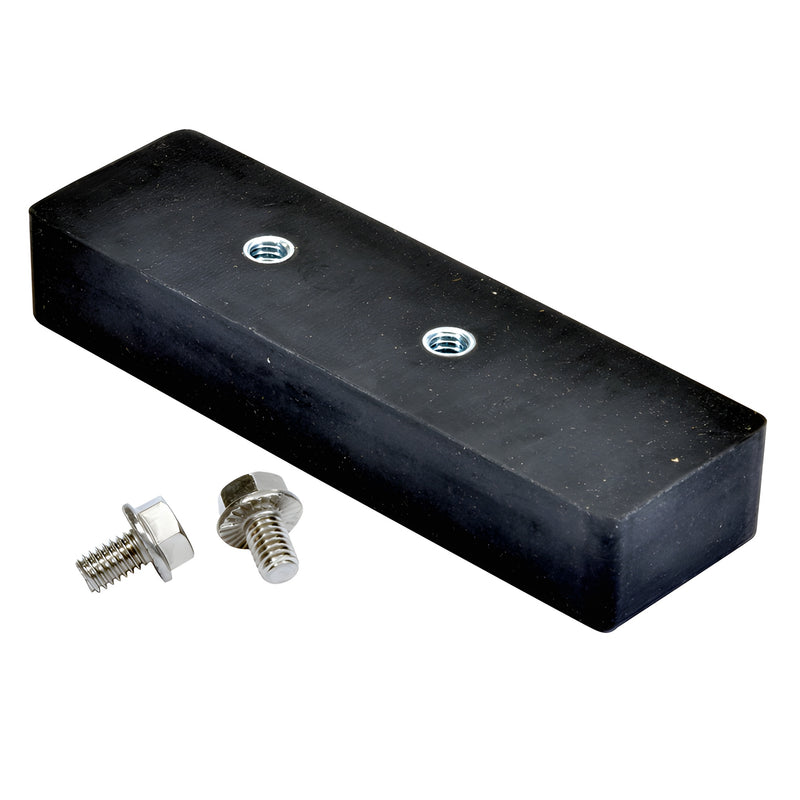 Neoprene baseplate pad BPP534 5-3/4 in x 1-3/4 in x 1 in with two threaded inserts and mounting bolts