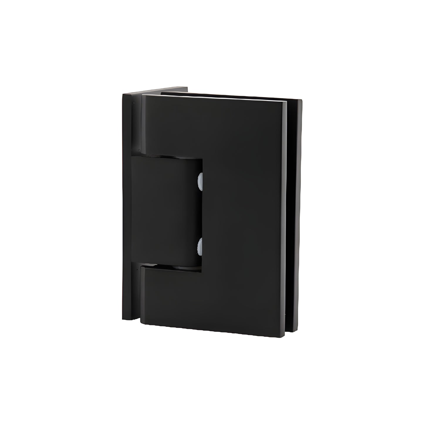 Matte black solid brass frameless shower door hinge (Melbourne MEL044MBL), wall-mount, self-centering, fits 8-12mm glass