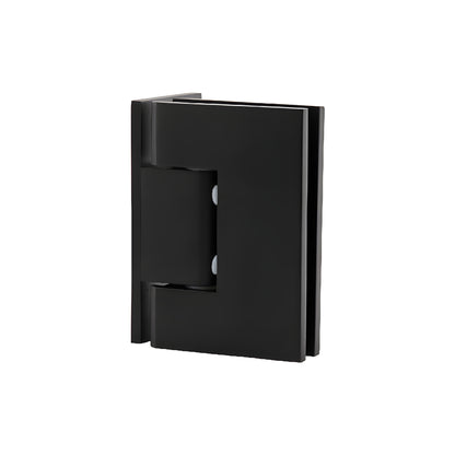 Matte black solid brass frameless shower door hinge (Melbourne MEL044MBL), wall-mount, self-centering, fits 8-12mm glass
