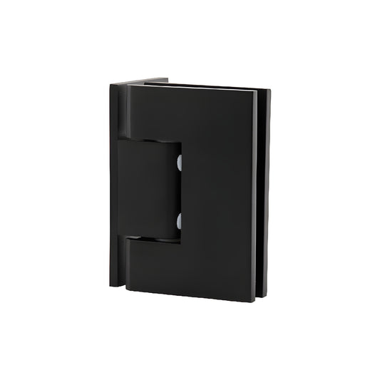 Matte black solid brass frameless shower door hinge (Melbourne MEL044MBL), wall-mount, self-centering, fits 8-12mm glass