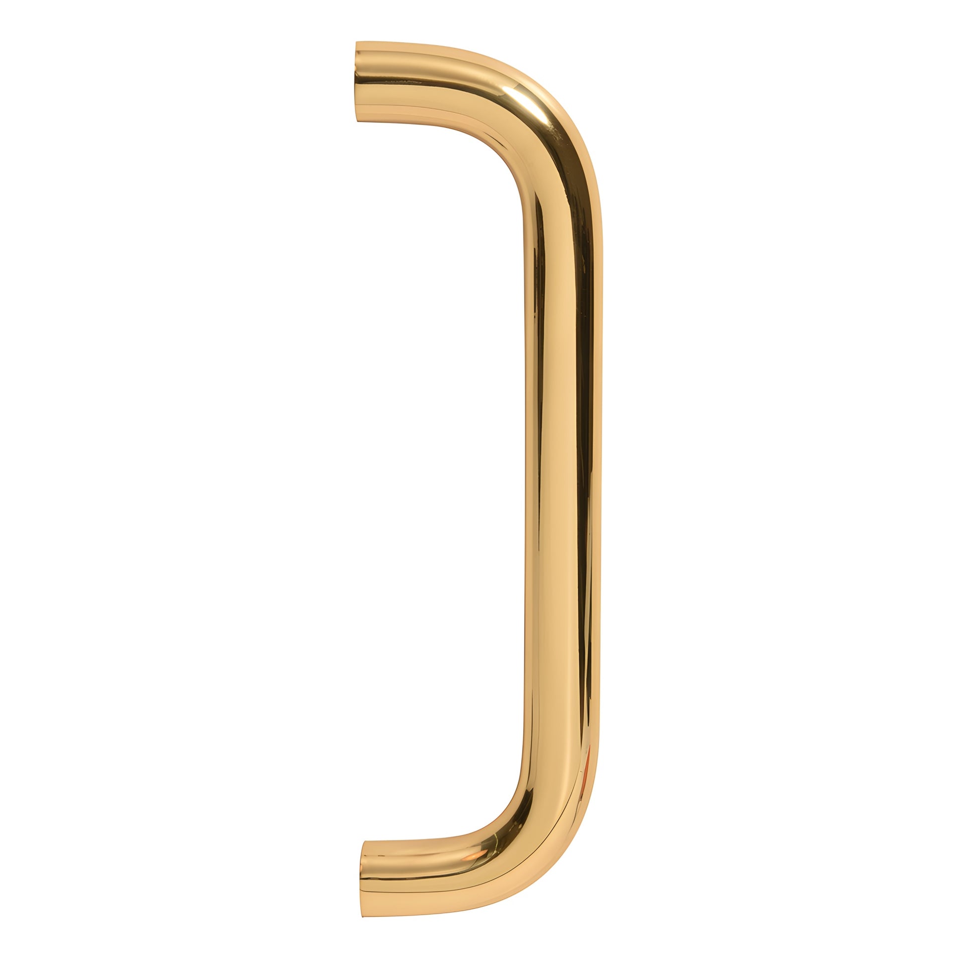 Polished brass 1" diameter solid pull handle, 10" center-to-center, single-sided, with two thru-bolts (SKU M165103)