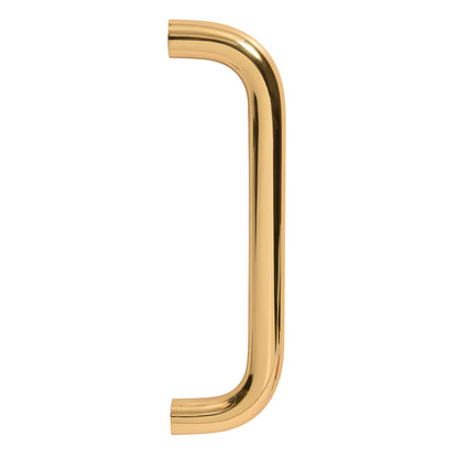 Polished brass 1" diameter solid pull handle, 10" center-to-center, single-sided, with two thru-bolts (SKU M165103)