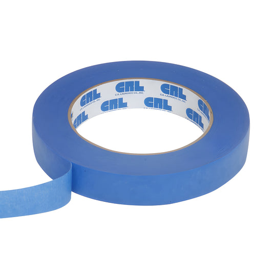 Blue roll of CRL securing tape (SKU BL9934), 3/4-inch wide crepe tape with exposed end