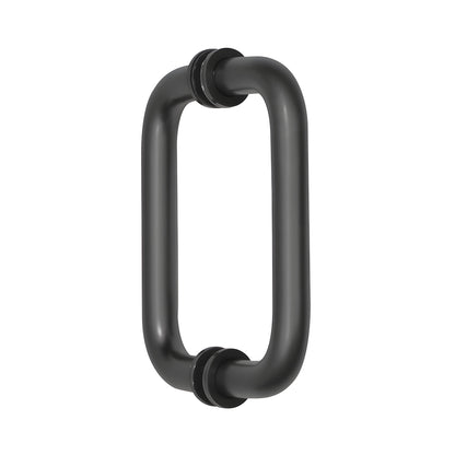 SDPR6BL gloss-black 6" tubular brass shower door pull, 3/4" dia, glass-mount back-to-back with washers