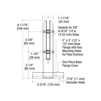 AFWC1SPS polished stainless steel one-piece surface-mount glass clamp on square base for 3/8-1/2 or 9/16 glass