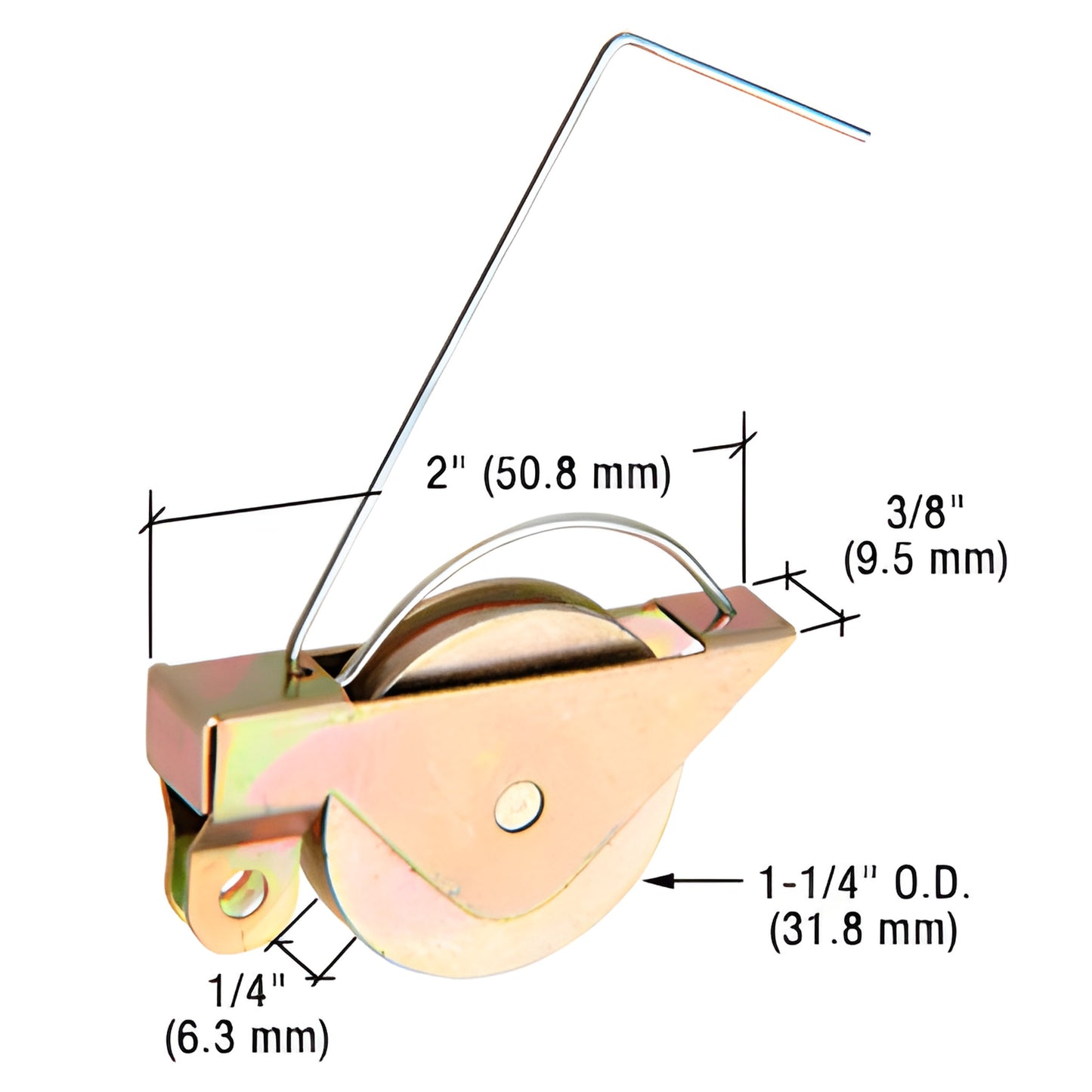 CRL B714 spring tension sliding door roller - steel 2" housing, 1-1/4" concave steel wheel with tension wire spring.