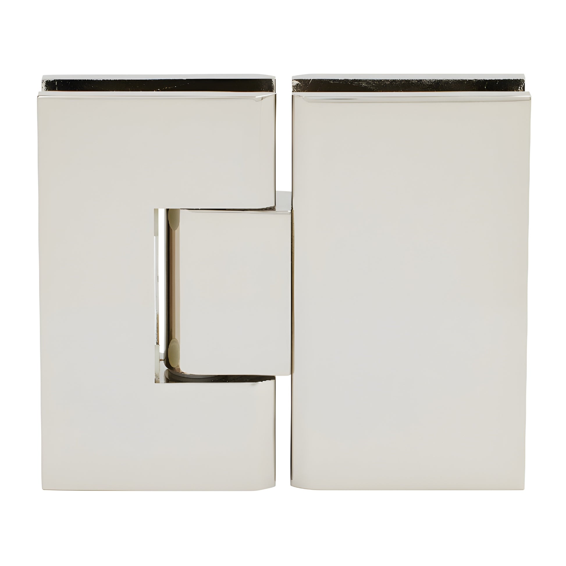 CRL V1E180PN polished nickel brass glass-to-glass shower hinge, squared design for 3/8-1/2" glass