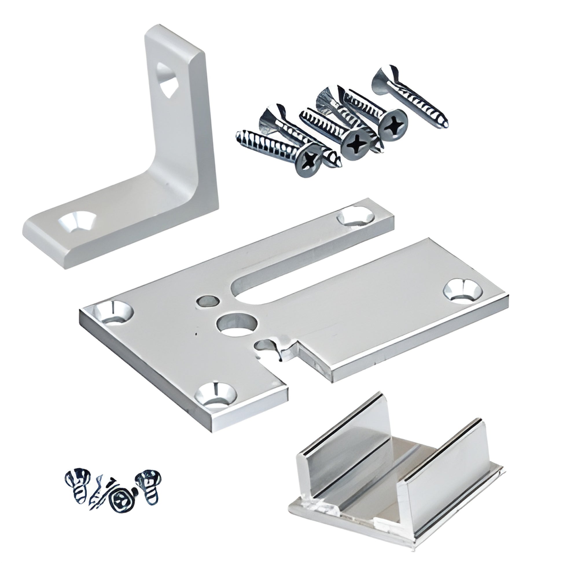 D1993ACR partition base plate kit: satin anodized aluminum base, top cap, glass channel bracket and screws