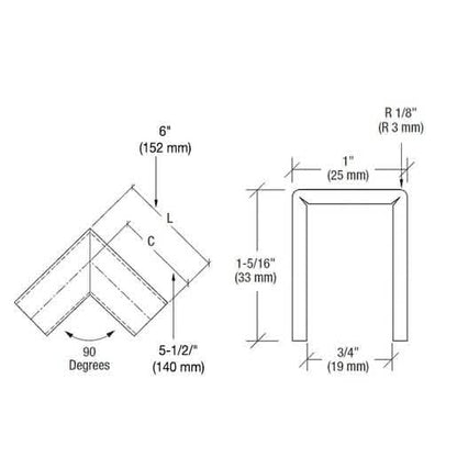 CRL 316 Brushed Stainless 90° Horizontal Corner for 11 Gauge Cap Railings
