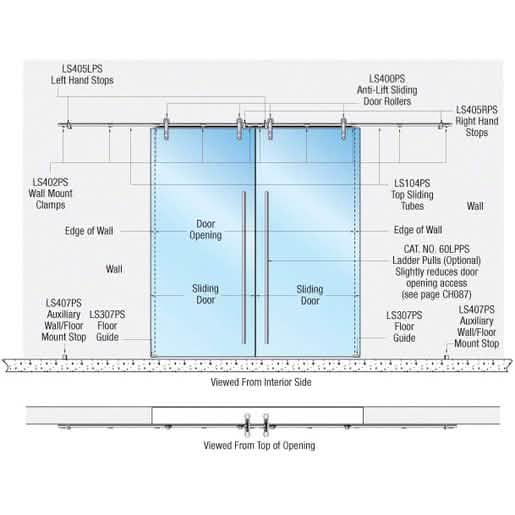 CRL 316 Polished Stainless Laguna Wall Mount Bi-Parting Slider Kit - Sleek & Durable
