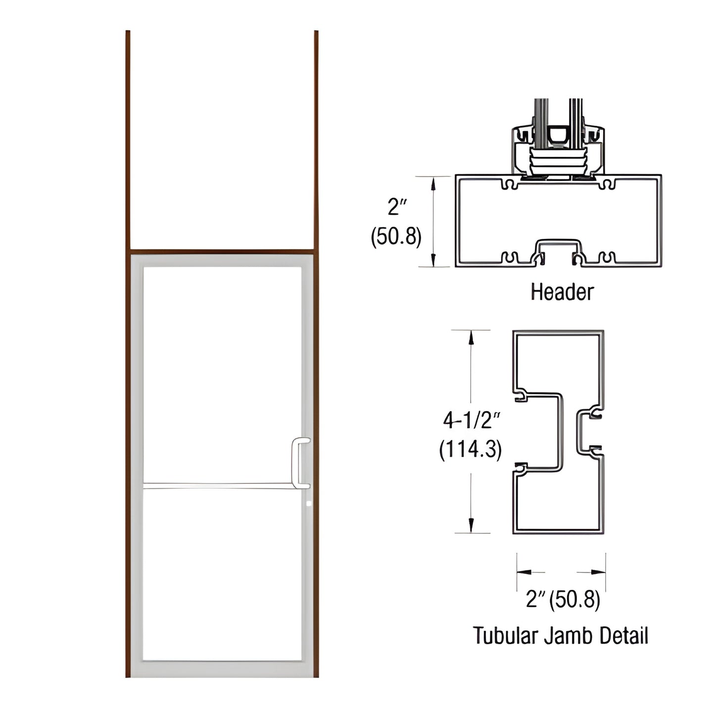 Black bronze anodized aluminum door frame with transom, tubular jambs, 36x84 opening, aluminum threshold (SKU FR81522R36)