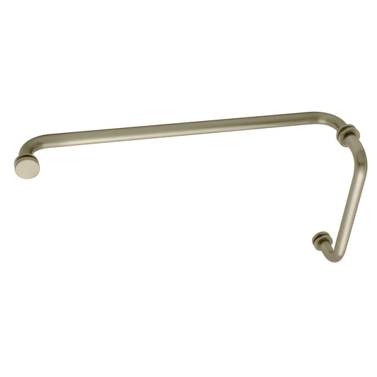Brushed bronze 8" pull with 18" towel bar for frameless glass showers, tubular brass (SKU BM8X18BBRZ)