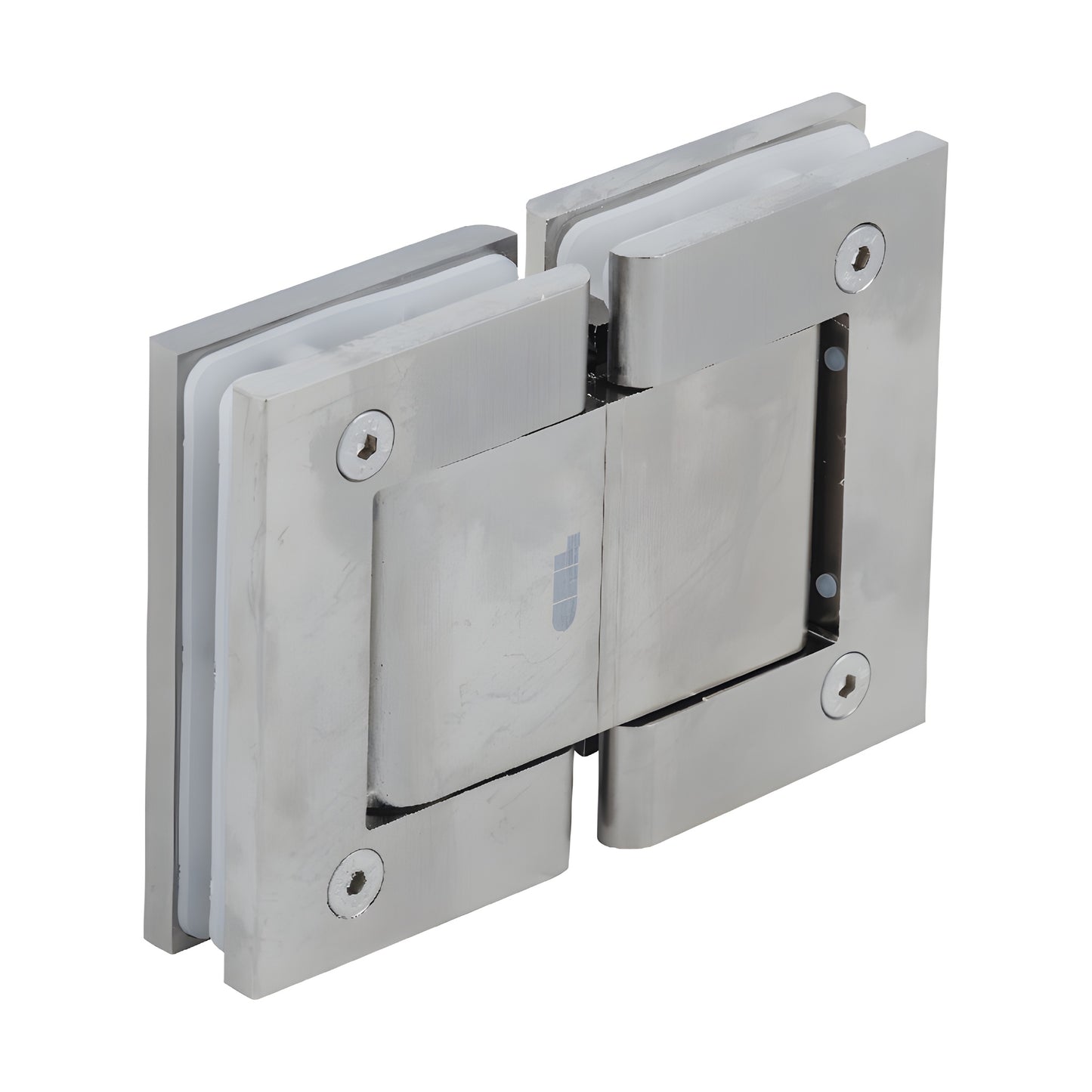 Satin nickel Oil Dynamic 180 glass-to-glass self-closing hinge SKU H8015BTSN for 8-14mm glass
