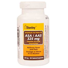 A.S.A. Acetylsalicylic Acid Tablets, 325 mg, 100/Bottle