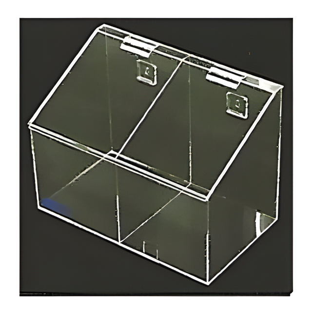 Acrylic 2 Compartment Bin, Top Opening Lid, Medium
