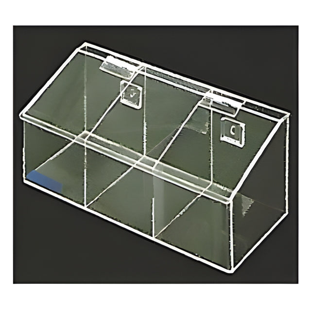 Acrylic 3 Compartment Bin, Top Opening, 16x7.5x6