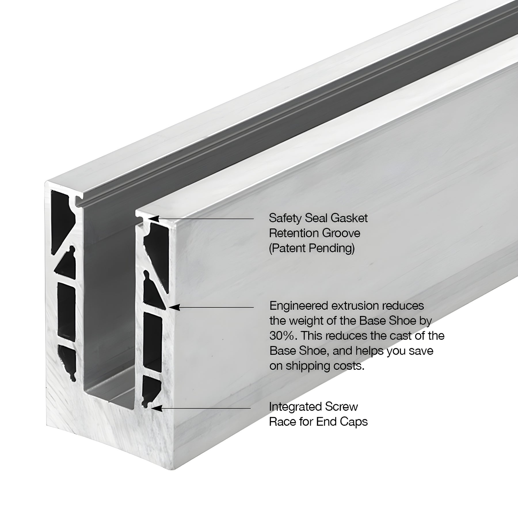 CRL 8B Series Mill Aluminum 120" Square Base Shoe Drilled for 1/2" Glass